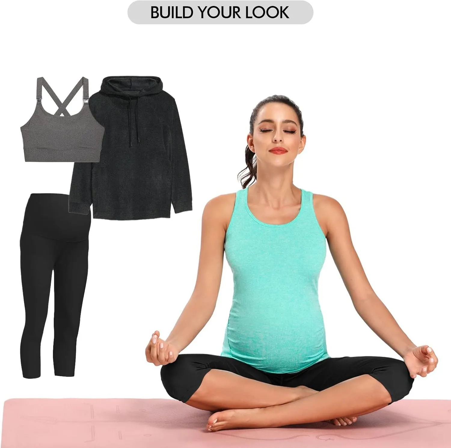 Ecavus Women's Maternity Tank Tops Seamless Racerback Sleeveless Workout Athletic Yoga Tops Pregnancy Shirt