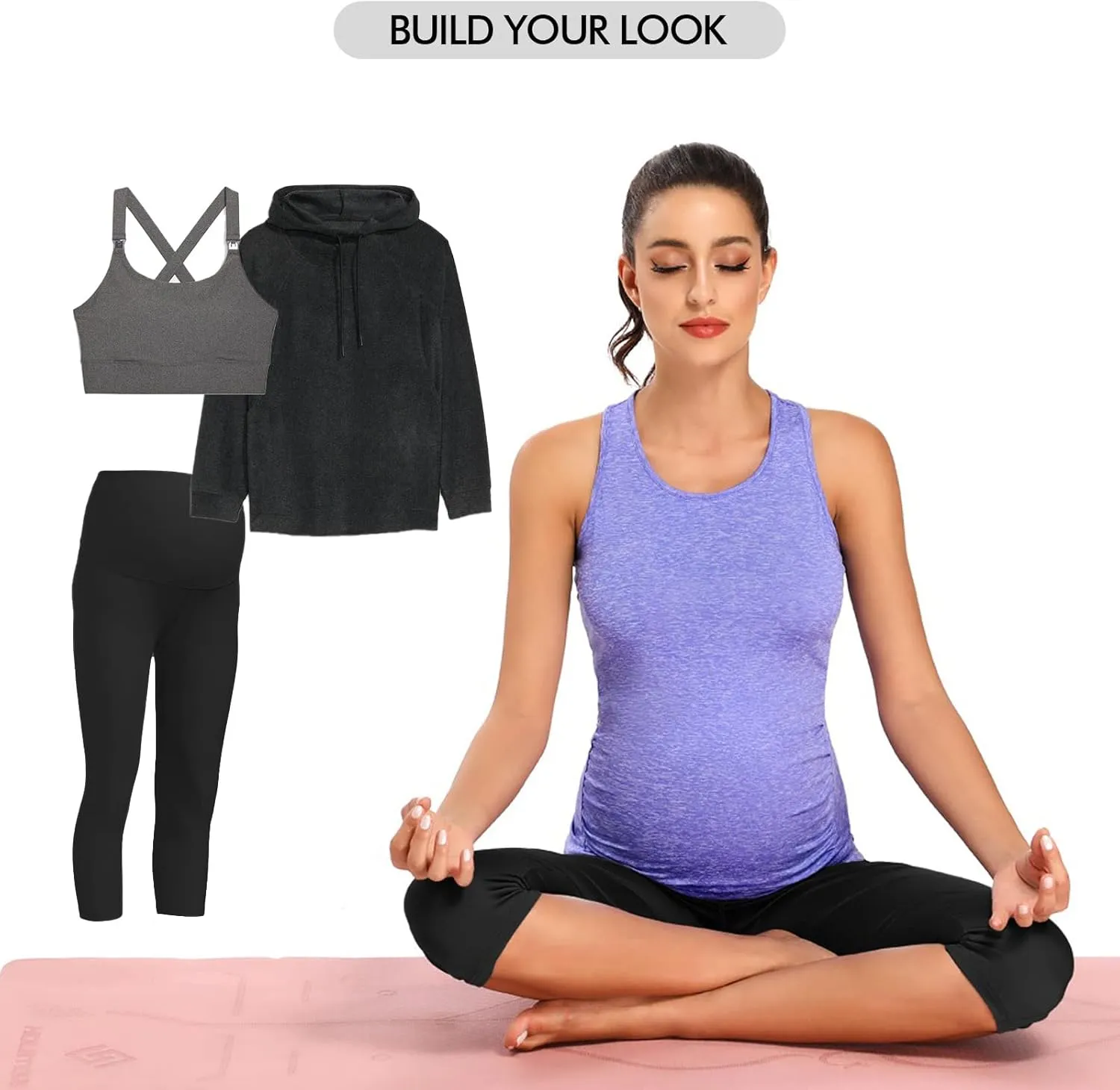 Ecavus Women's Maternity Tank Tops Seamless Racerback Sleeveless Workout Athletic Yoga Tops Pregnancy Shirt