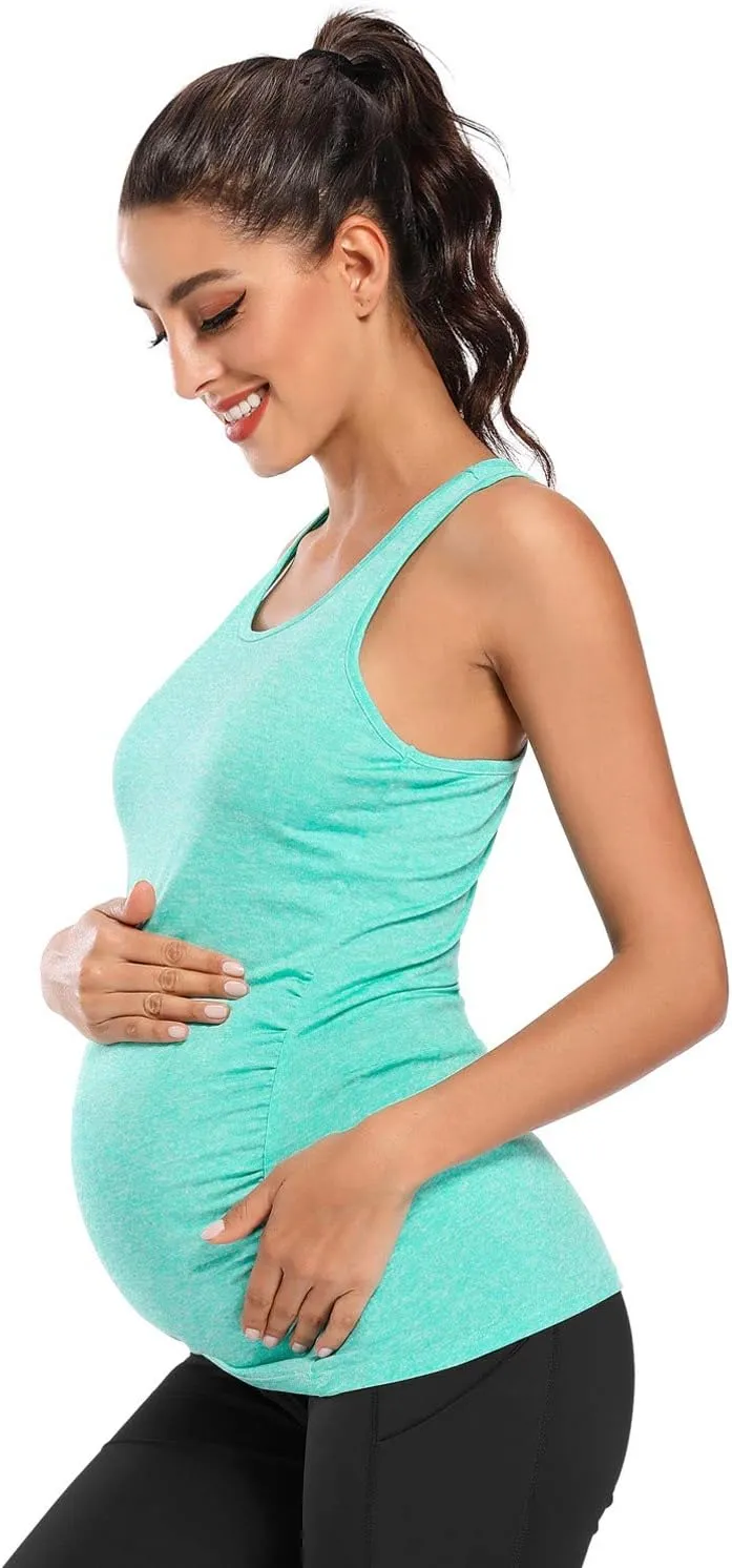 Ecavus Women's Maternity Tank Tops Seamless Racerback Sleeveless Workout Athletic Yoga Tops Pregnancy Shirt