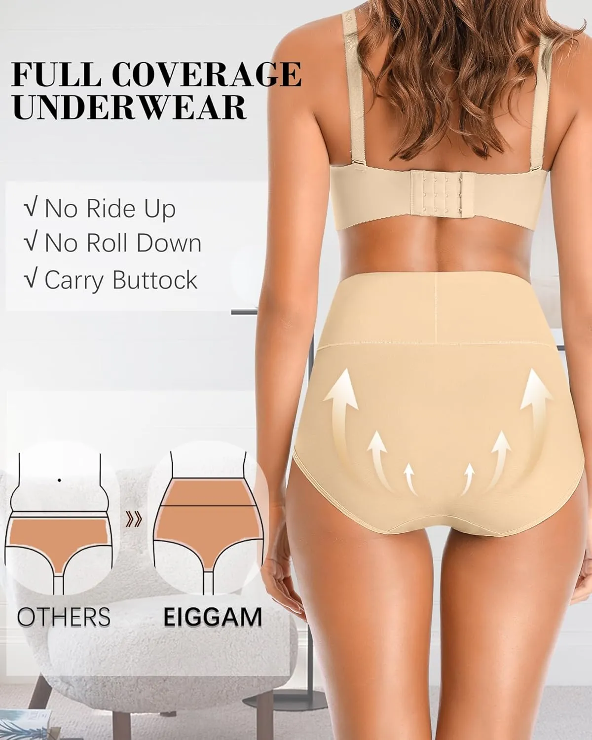 Eiggam Tummy Control Underwear Soft High Waisted underwear Full Coverage Briefs Breathable Postpartum Cotton Womens Panties