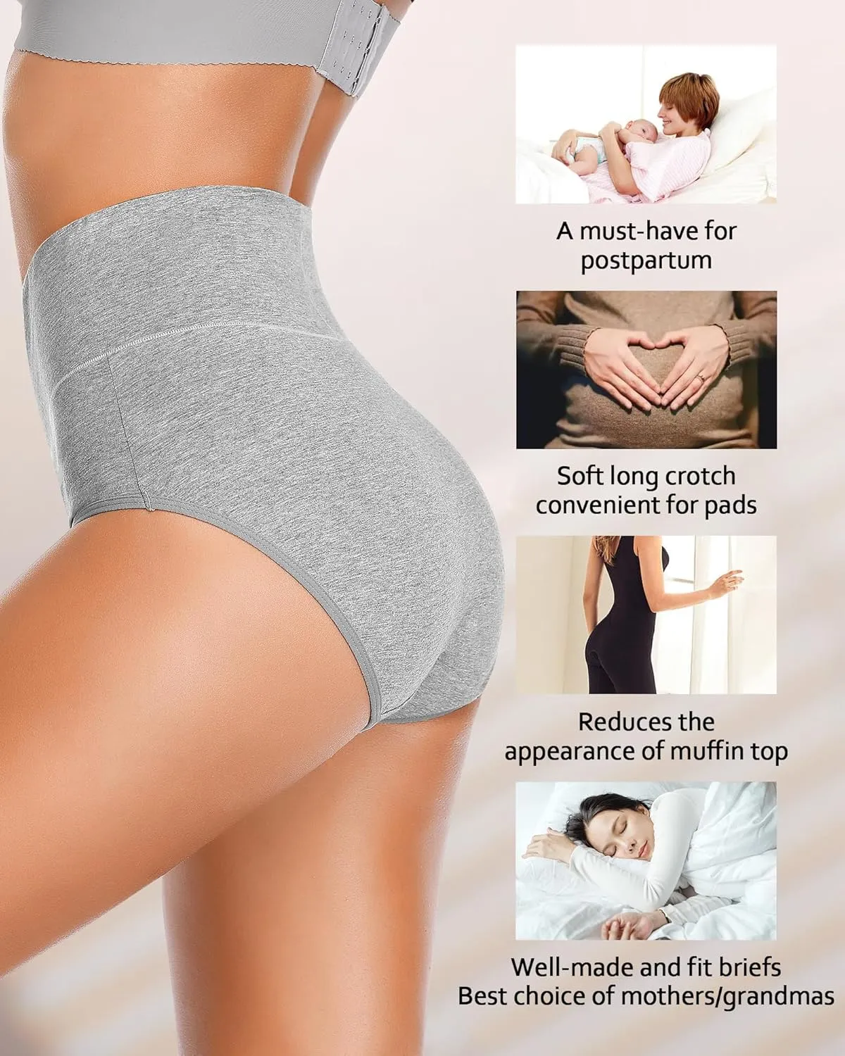Eiggam Tummy Control Underwear Soft High Waisted underwear Full Coverage Briefs Breathable Postpartum Cotton Womens Panties