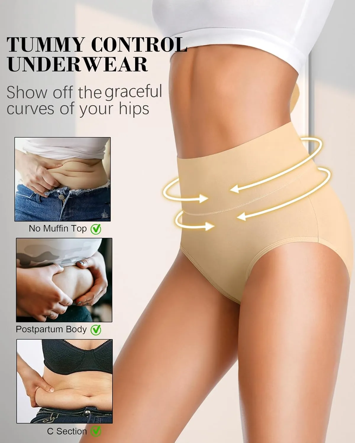 Eiggam Tummy Control Underwear Soft High Waisted underwear Full Coverage Briefs Breathable Postpartum Cotton Womens Panties