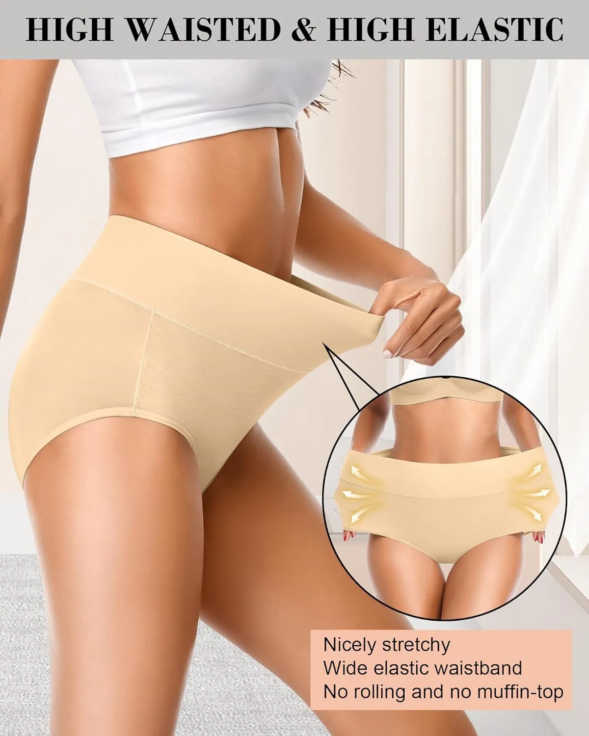 Eiggam Tummy Control Underwear Soft High Waisted underwear Full Coverage Briefs Breathable Postpartum Cotton Womens Panties