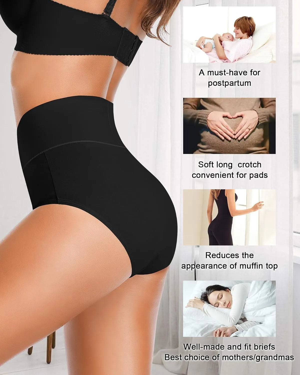 Eiggam Tummy Control Underwear Soft High Waisted underwear Full Coverage Briefs Breathable Postpartum Cotton Womens Panties