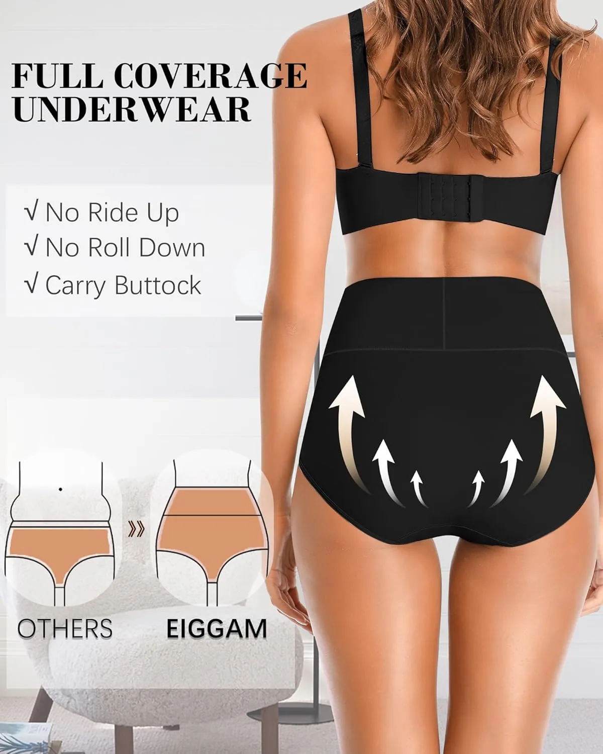 Eiggam Tummy Control Underwear Soft High Waisted underwear Full Coverage Briefs Breathable Postpartum Cotton Womens Panties