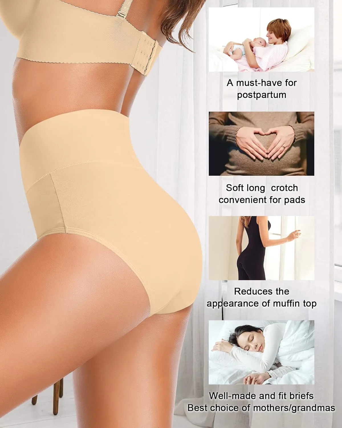 Eiggam Tummy Control Underwear Soft High Waisted underwear Full Coverage Briefs Breathable Postpartum Cotton Womens Panties