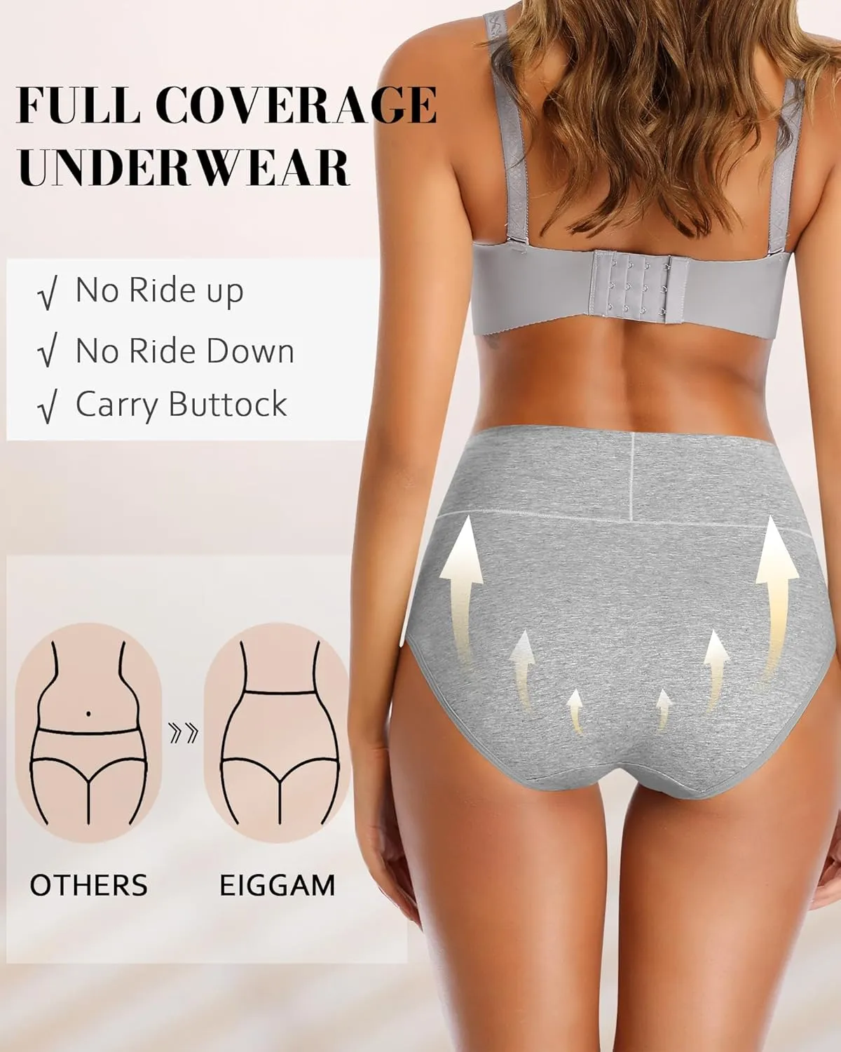 Eiggam Tummy Control Underwear Soft High Waisted underwear Full Coverage Briefs Breathable Postpartum Cotton Womens Panties