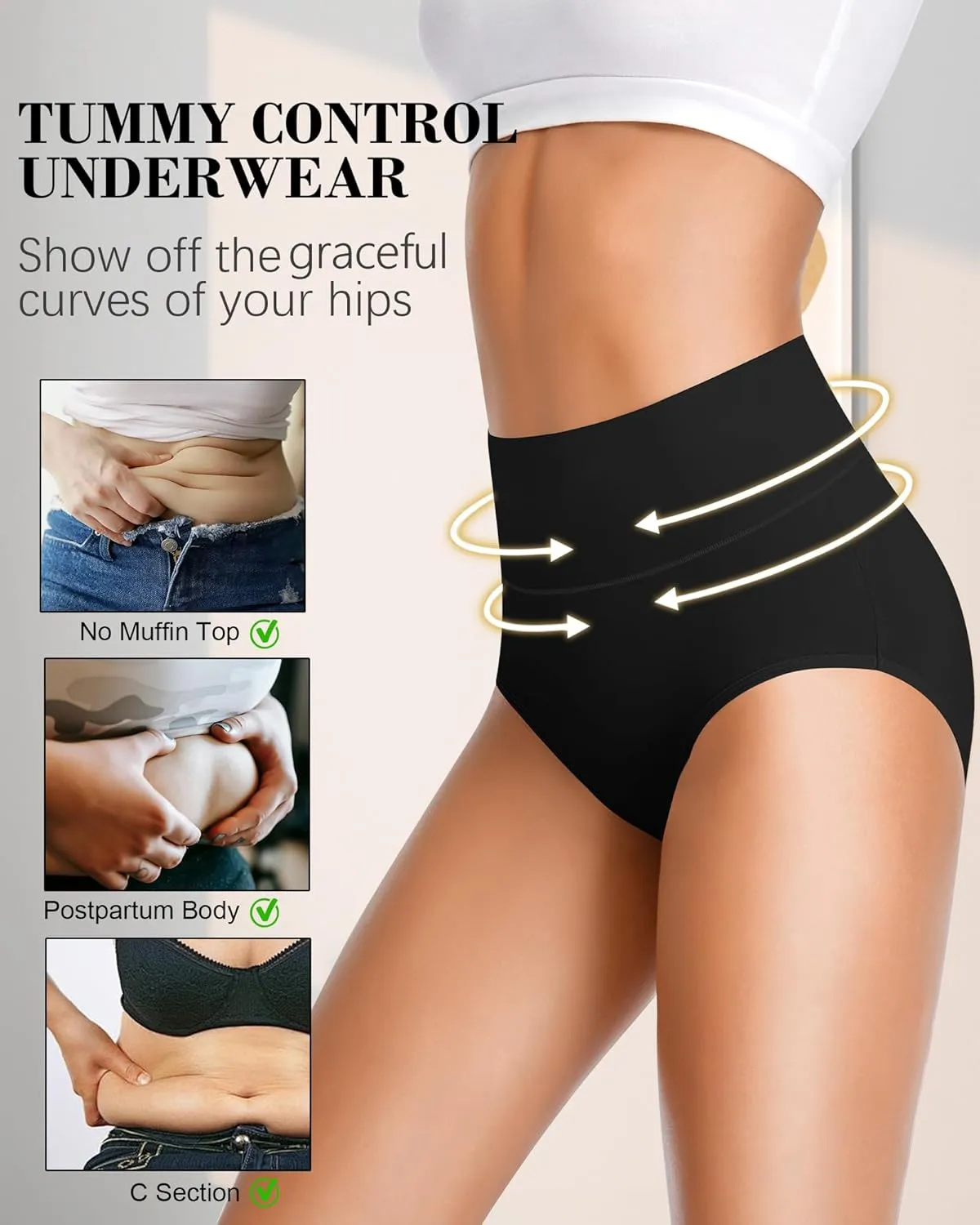Eiggam Tummy Control Underwear Soft High Waisted underwear Full Coverage Briefs Breathable Postpartum Cotton Womens Panties