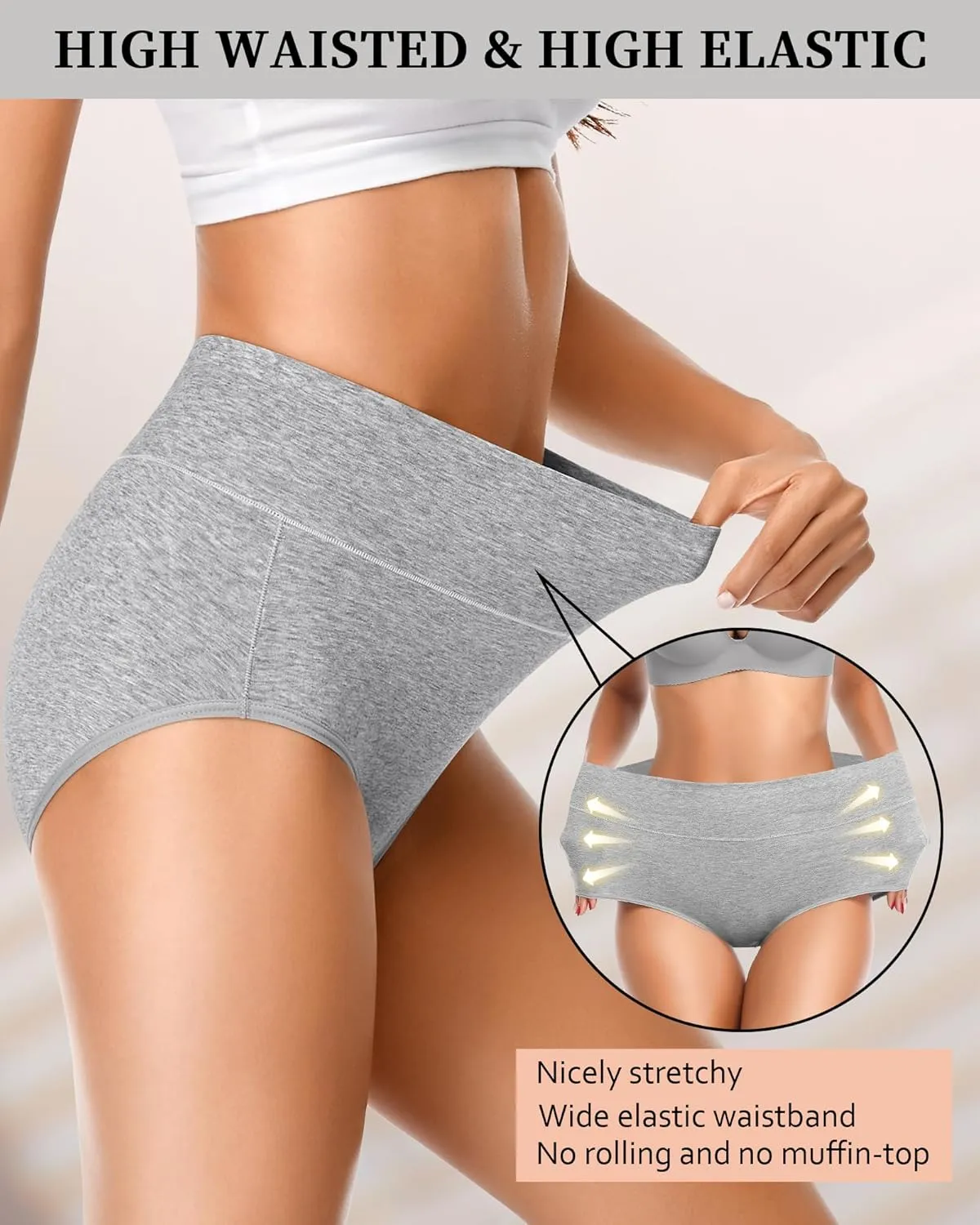 Eiggam Tummy Control Underwear Soft High Waisted underwear Full Coverage Briefs Breathable Postpartum Cotton Womens Panties