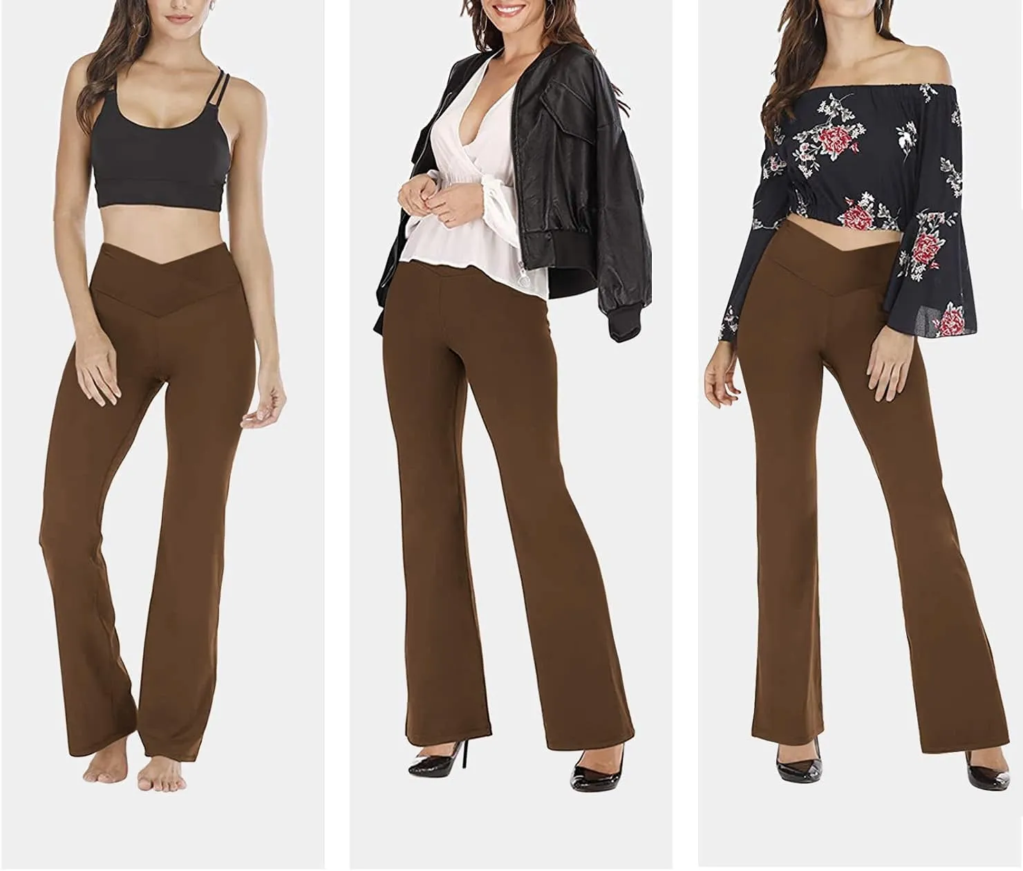 Esobo Women's Bootleg Yoga Pants Crossover High Waisted Wide Leg Workout Flare Pants Bootcut Work Pants Dress Pants