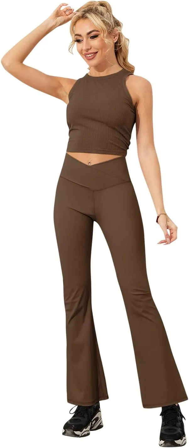 Esobo Women's Bootleg Yoga Pants Crossover High Waisted Wide Leg Workout Flare Pants Bootcut Work Pants Dress Pants