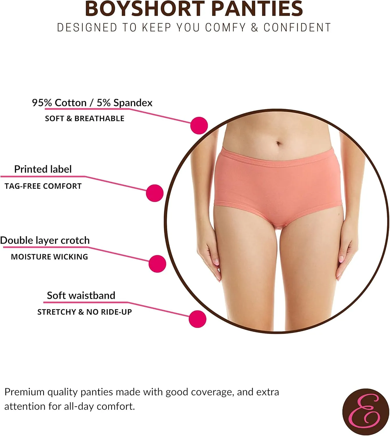 ESTEEZ Women's Breathable Soft Stretch Cotton Underwear - Mid/High Rise Briefs - Low Rise Bikini - Boyshorts