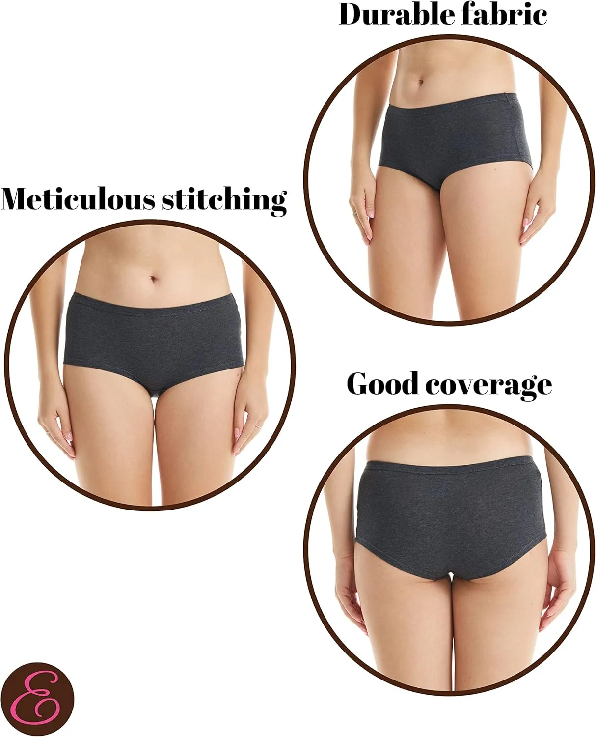 ESTEEZ Women's Breathable Soft Stretch Cotton Underwear - Mid/High Rise Briefs - Low Rise Bikini - Boyshorts