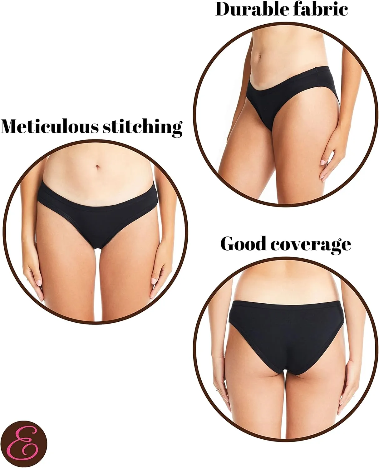 ESTEEZ Women's Breathable Soft Stretch Cotton Underwear - Mid/High Rise Briefs - Low Rise Bikini - Boyshorts