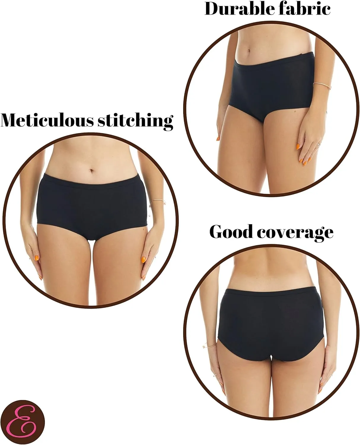 ESTEEZ Women's Breathable Soft Stretch Cotton Underwear - Mid/High Rise Briefs - Low Rise Bikini - Boyshorts