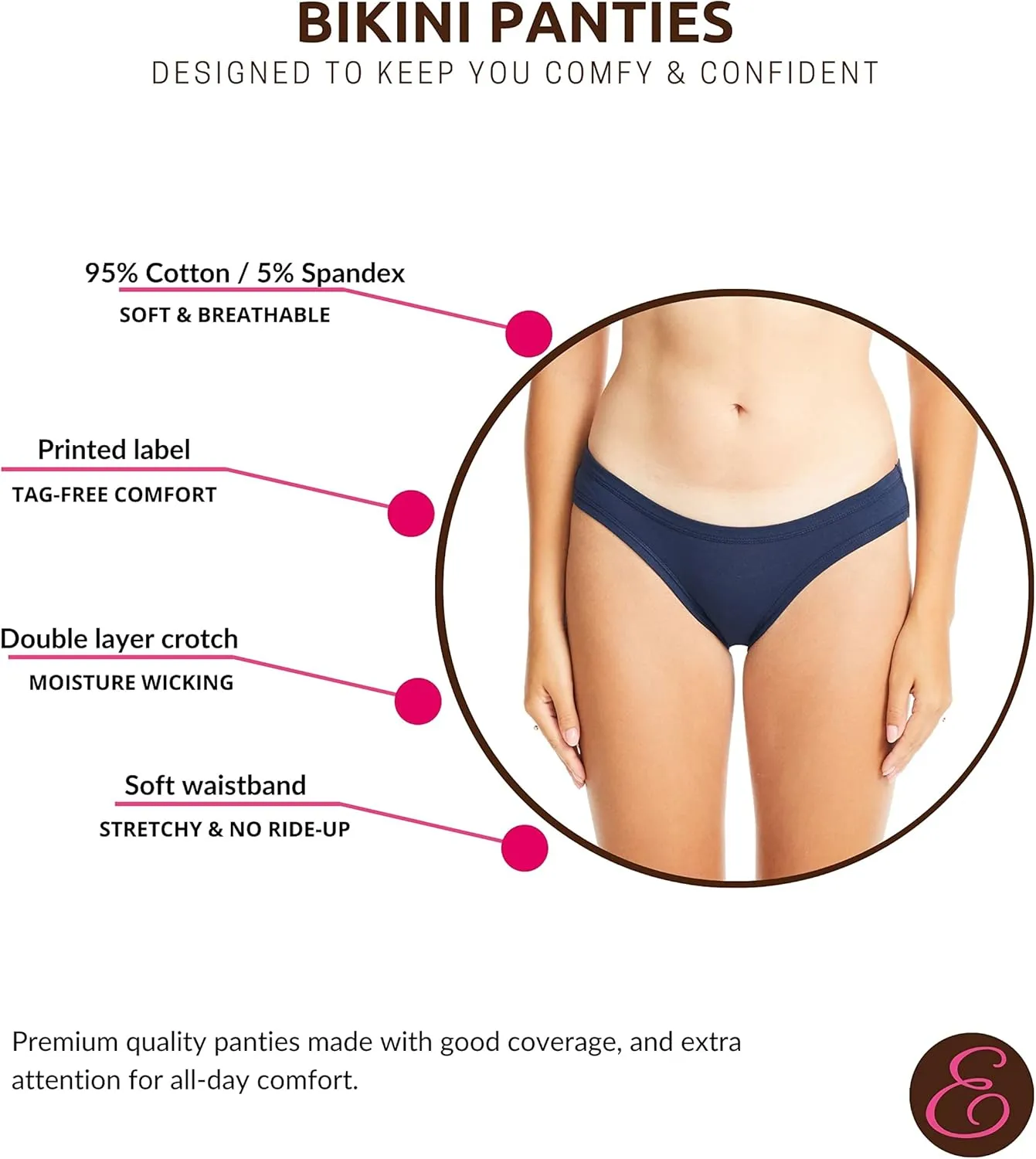 ESTEEZ Women's Breathable Soft Stretch Cotton Underwear - Mid/High Rise Briefs - Low Rise Bikini - Boyshorts