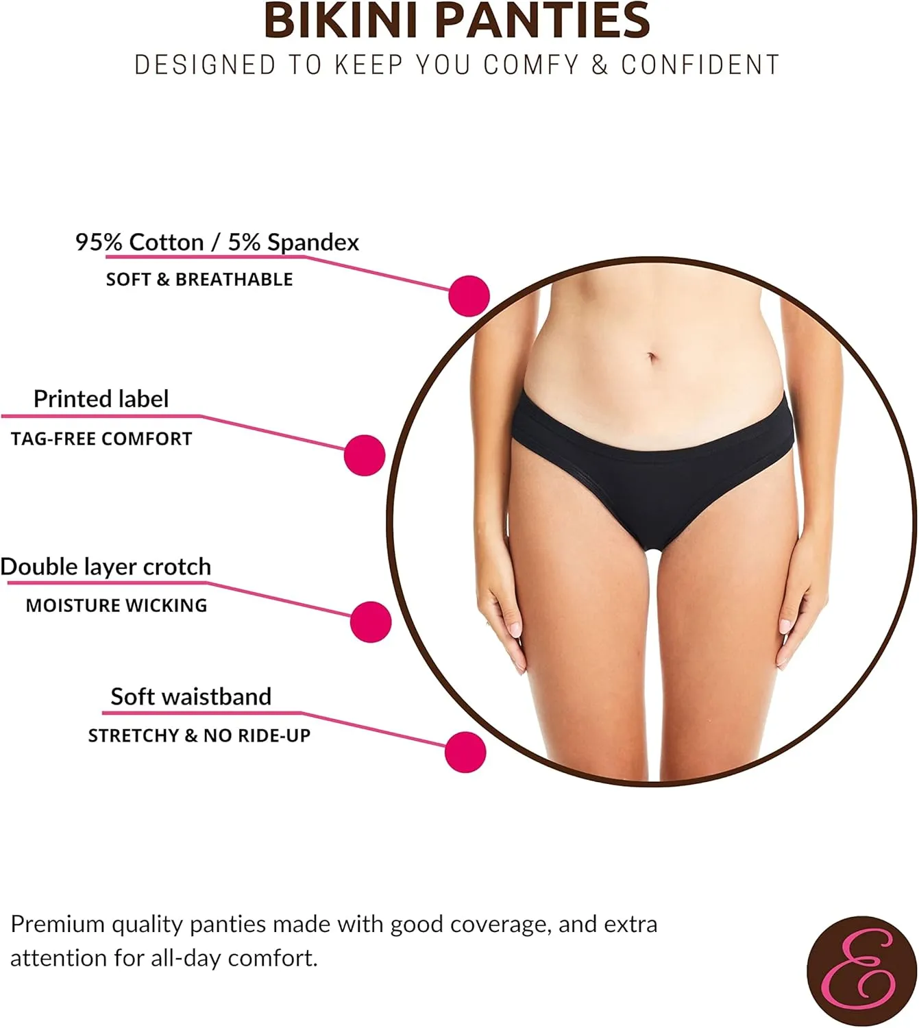 ESTEEZ Women's Breathable Soft Stretch Cotton Underwear - Mid/High Rise Briefs - Low Rise Bikini - Boyshorts