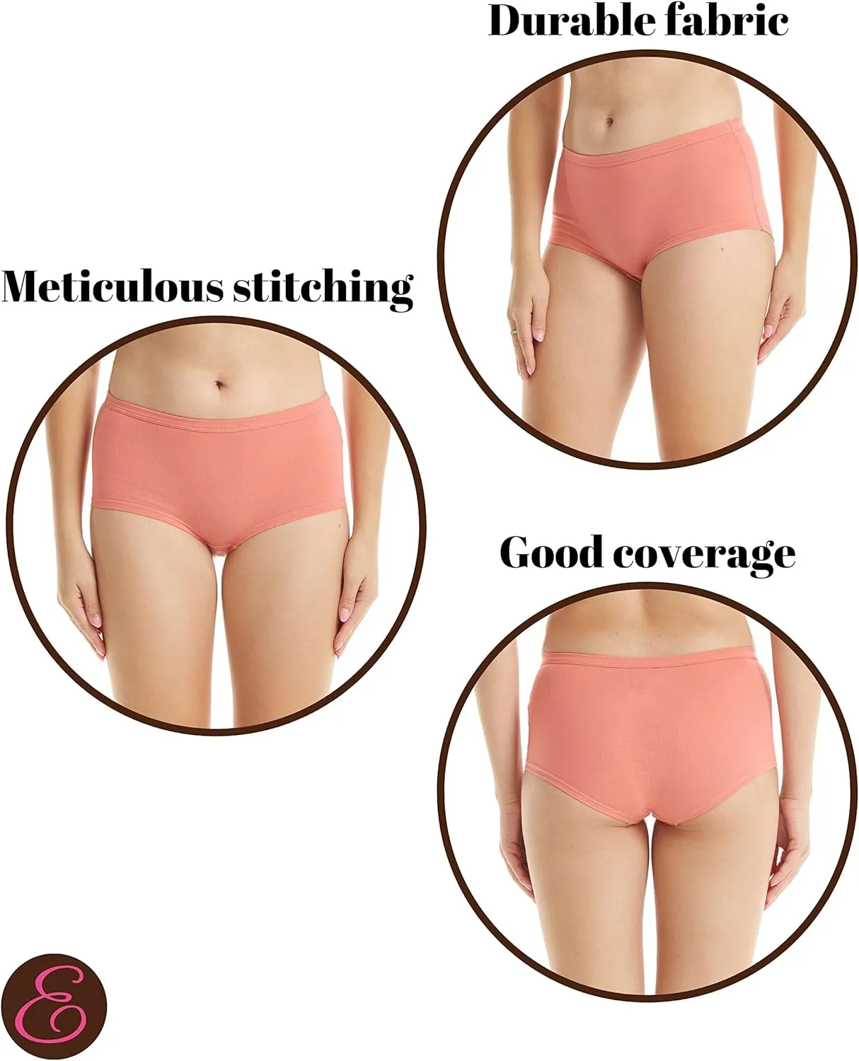 ESTEEZ Women's Breathable Soft Stretch Cotton Underwear - Mid/High Rise Briefs - Low Rise Bikini - Boyshorts