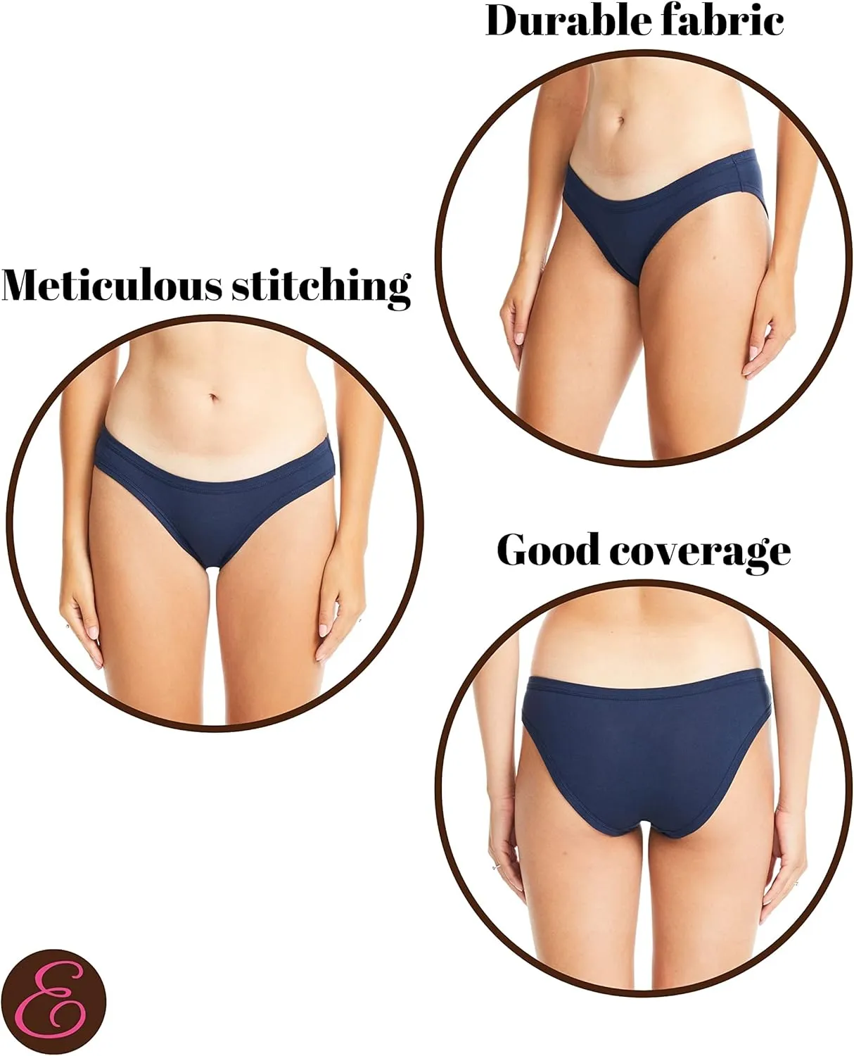 ESTEEZ Women's Breathable Soft Stretch Cotton Underwear - Mid/High Rise Briefs - Low Rise Bikini - Boyshorts