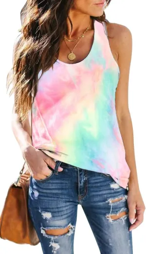 ETCYY Tank Tops for Women Tie-Dyed Workout Yoga Summer Sleeveless Athletic Tops Loose Fit Shirts