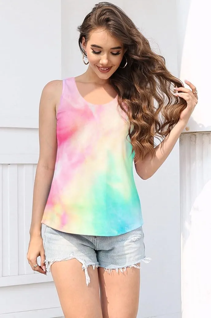 ETCYY Tank Tops for Women Tie-Dyed Workout Yoga Summer Sleeveless Athletic Tops Loose Fit Shirts