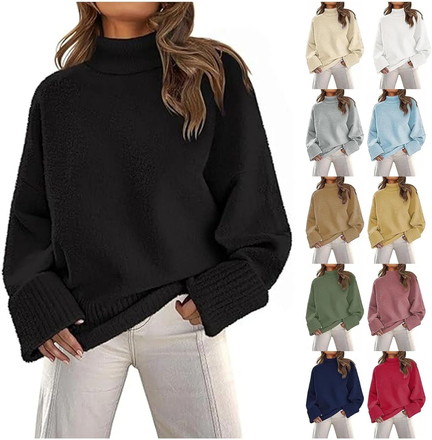 Fall Sweaters for Women 2024 Oversized Turtleneck Pullovers Fuzzy Knit Sweater Tops Loose Warm Tops Trendy Outfits