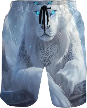Fantasy White Tiger Blue Eyes Swim Trunks for Men Bathing Shorts Quick Dry Surf Swimming Men Shorts S