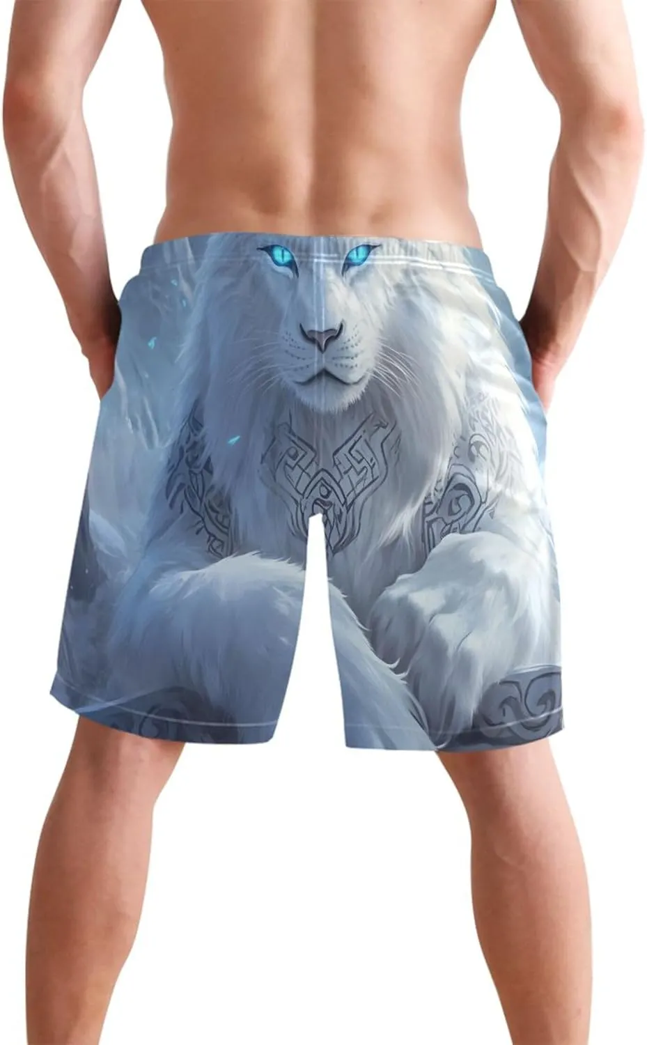 Fantasy White Tiger Blue Eyes Swim Trunks for Men Bathing Shorts Quick Dry Surf Swimming Men Shorts S