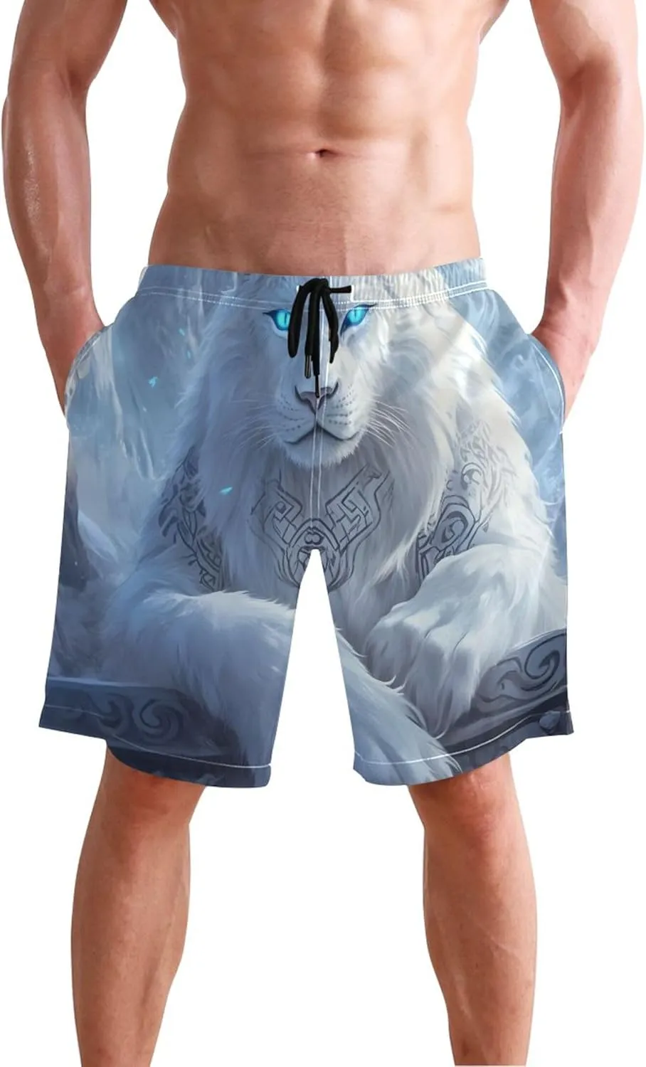 Fantasy White Tiger Blue Eyes Swim Trunks for Men Bathing Shorts Quick Dry Surf Swimming Men Shorts S