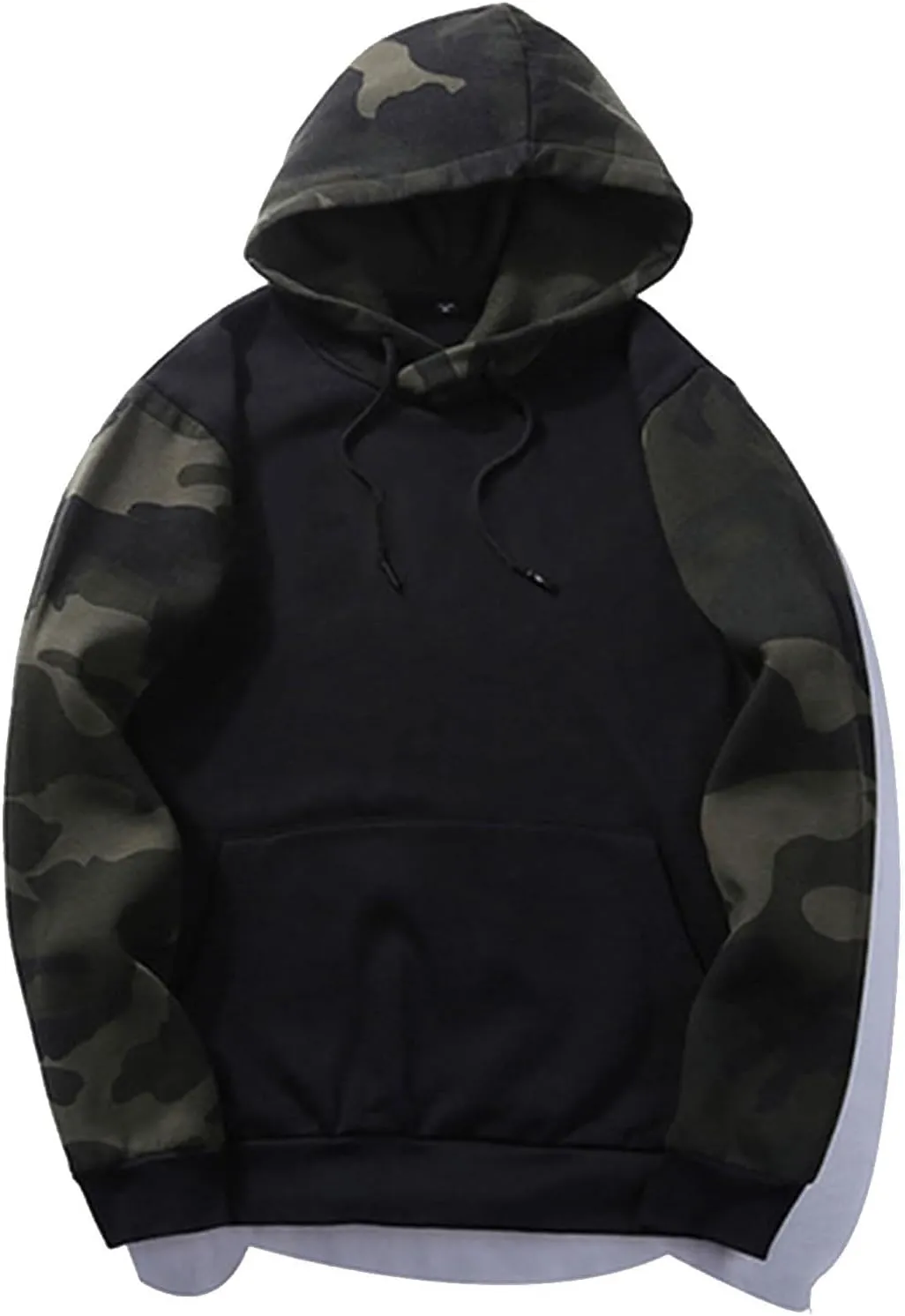 Finelylove Men's Pullover Hoodie Fleece Military Camo Hoodie Long Sleeve Contrast Color Hooded Sweatshirt with Pocket