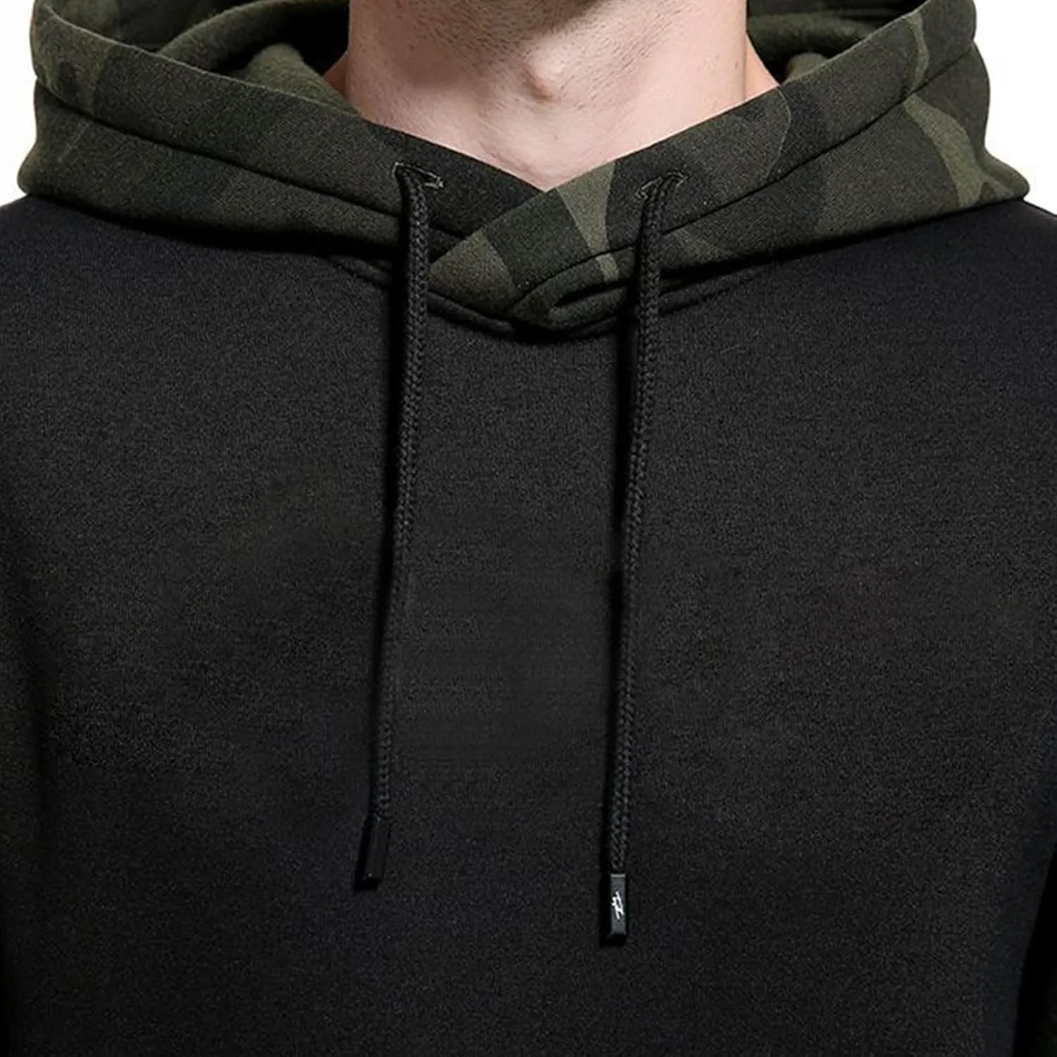 Finelylove Men's Pullover Hoodie Fleece Military Camo Hoodie Long Sleeve Contrast Color Hooded Sweatshirt with Pocket