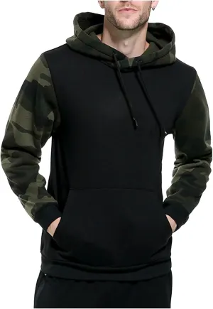 Finelylove Men's Pullover Hoodie Fleece Military Camo Hoodie Long Sleeve Contrast Color Hooded Sweatshirt with Pocket