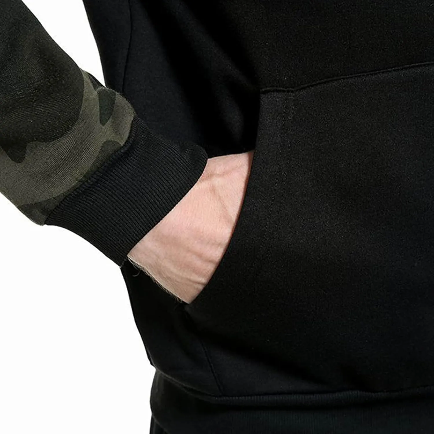 Finelylove Men's Pullover Hoodie Fleece Military Camo Hoodie Long Sleeve Contrast Color Hooded Sweatshirt with Pocket