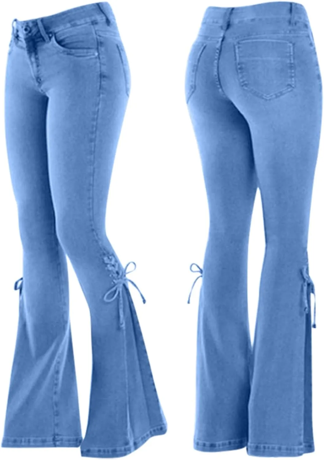 Flare Jeans for Women Y2k Fashion Stretch Bootcut Denim Pants Mid Rise Sweet Bell Bottom Jeans Cozy Wide Leg Jeans