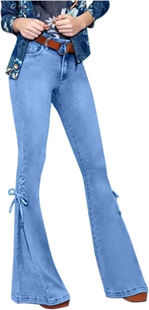 Flare Jeans for Women Y2k Fashion Stretch Bootcut Denim Pants Mid Rise Sweet Bell Bottom Jeans Cozy Wide Leg Jeans
