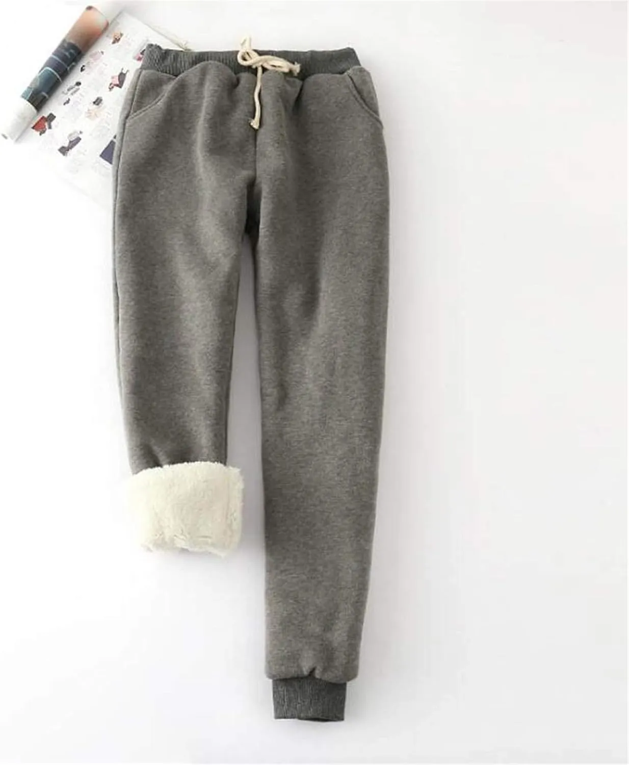 fleece lined sweatpants women, Winter High Waisted Warm Cotton Sweatpants Joggers Hiking Thermal Pants with Pockets