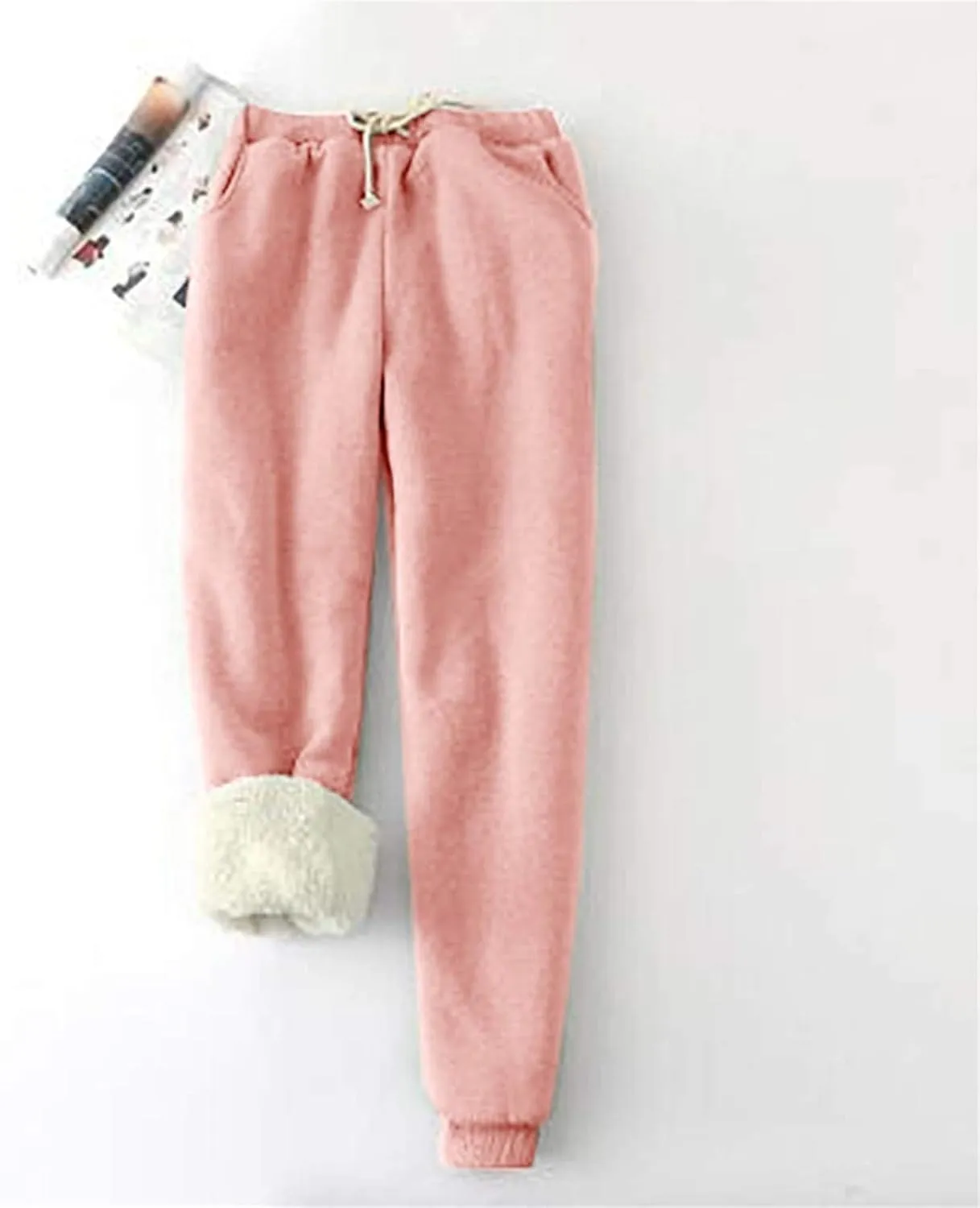 fleece lined sweatpants women, Winter High Waisted Warm Cotton Sweatpants Joggers Hiking Thermal Pants with Pockets