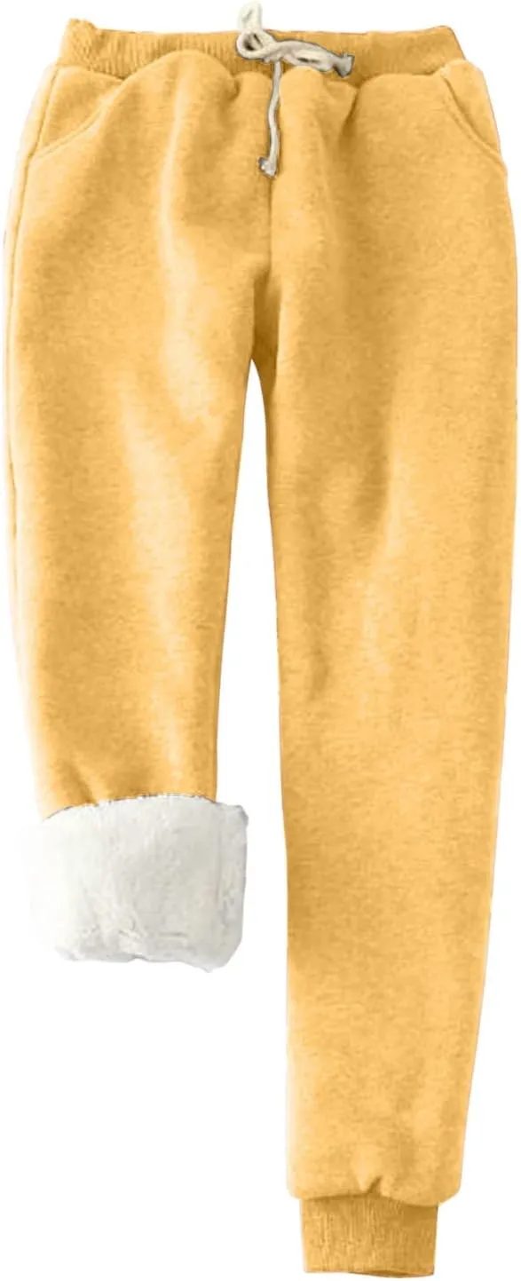 fleece lined sweatpants women, Winter High Waisted Warm Cotton Sweatpants Joggers Hiking Thermal Pants with Pockets