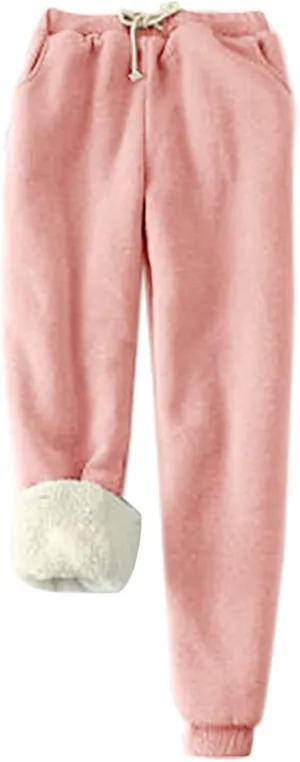 fleece lined sweatpants women, Winter High Waisted Warm Cotton Sweatpants Joggers Hiking Thermal Pants with Pockets