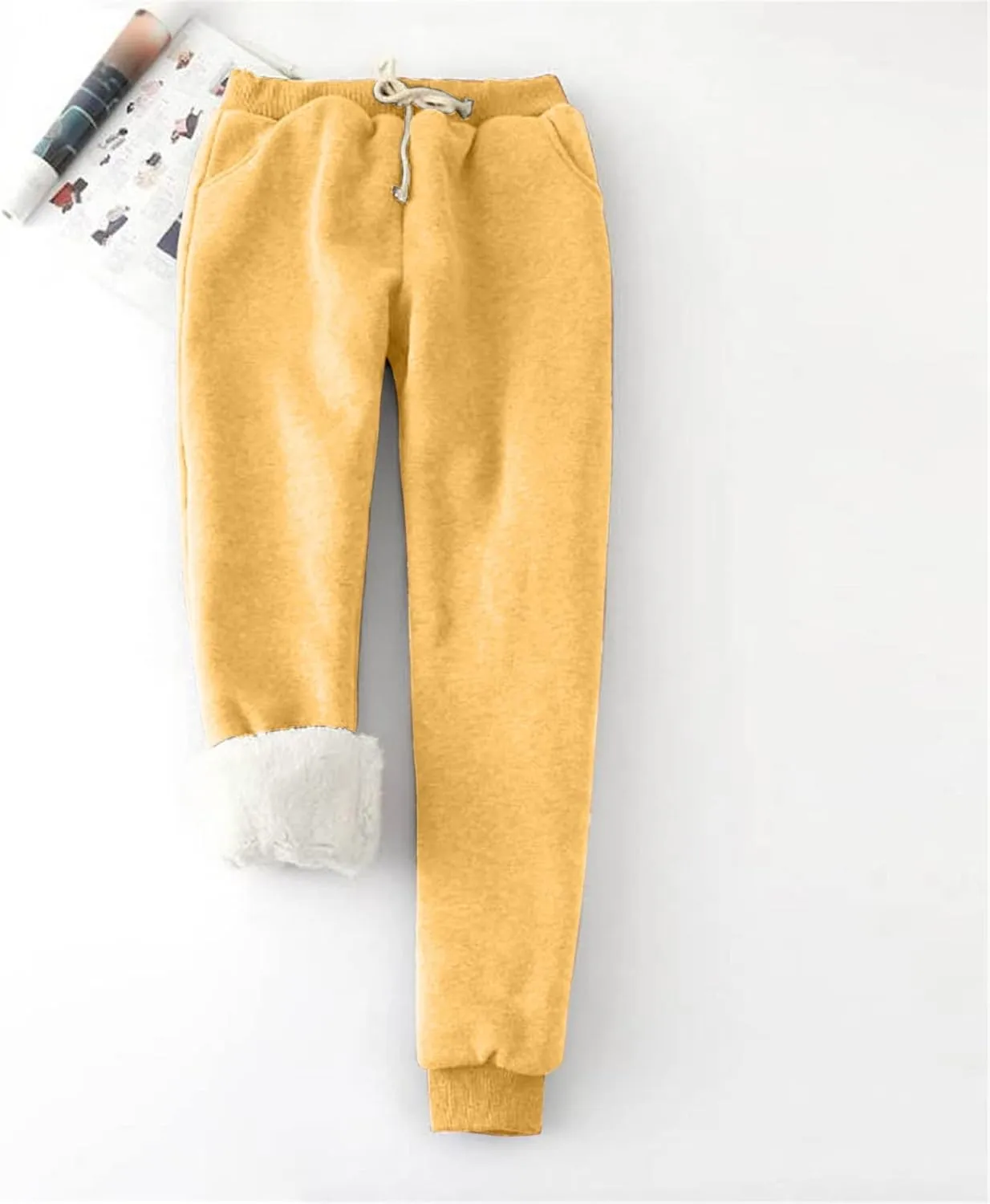 fleece lined sweatpants women, Winter High Waisted Warm Cotton Sweatpants Joggers Hiking Thermal Pants with Pockets