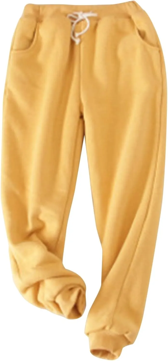 fleece lined sweatpants women, Winter High Waisted Warm Cotton Sweatpants Joggers Hiking Thermal Pants with Pockets