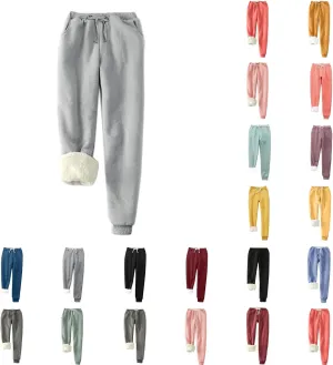 fleece lined sweatpants women, Winter High Waisted Warm Cotton Sweatpants Joggers Hiking Thermal Pants with Pockets