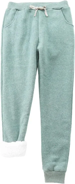 fleece lined sweatpants women, Winter High Waisted Warm Cotton Sweatpants Joggers Hiking Thermal Pants with Pockets