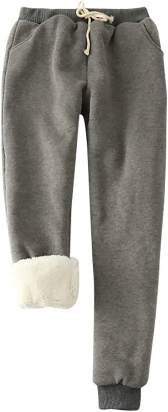 fleece lined sweatpants women, Winter High Waisted Warm Cotton Sweatpants Joggers Hiking Thermal Pants with Pockets