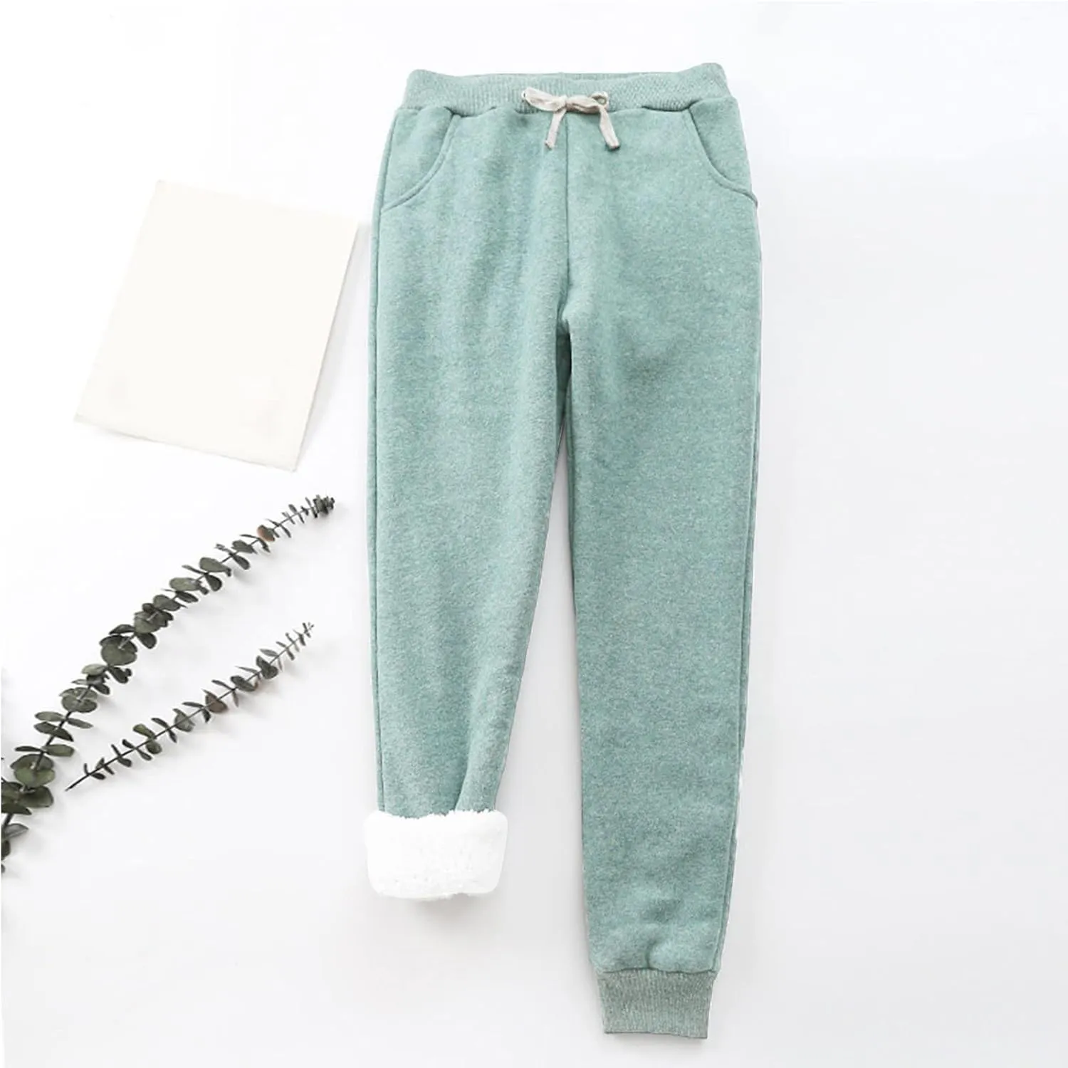 fleece lined sweatpants women, Winter High Waisted Warm Cotton Sweatpants Joggers Hiking Thermal Pants with Pockets