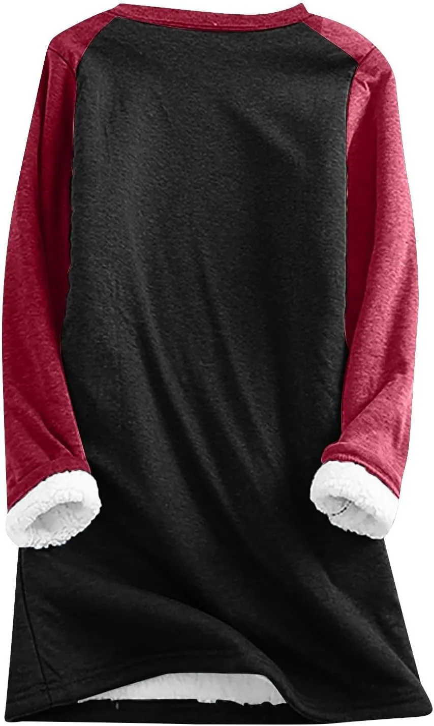Fleece Sweatshirts for Women Sherpa Lined Winter Warm Funny Sayings Pullover Top Round Neck Long Sleeve Tunic Tops