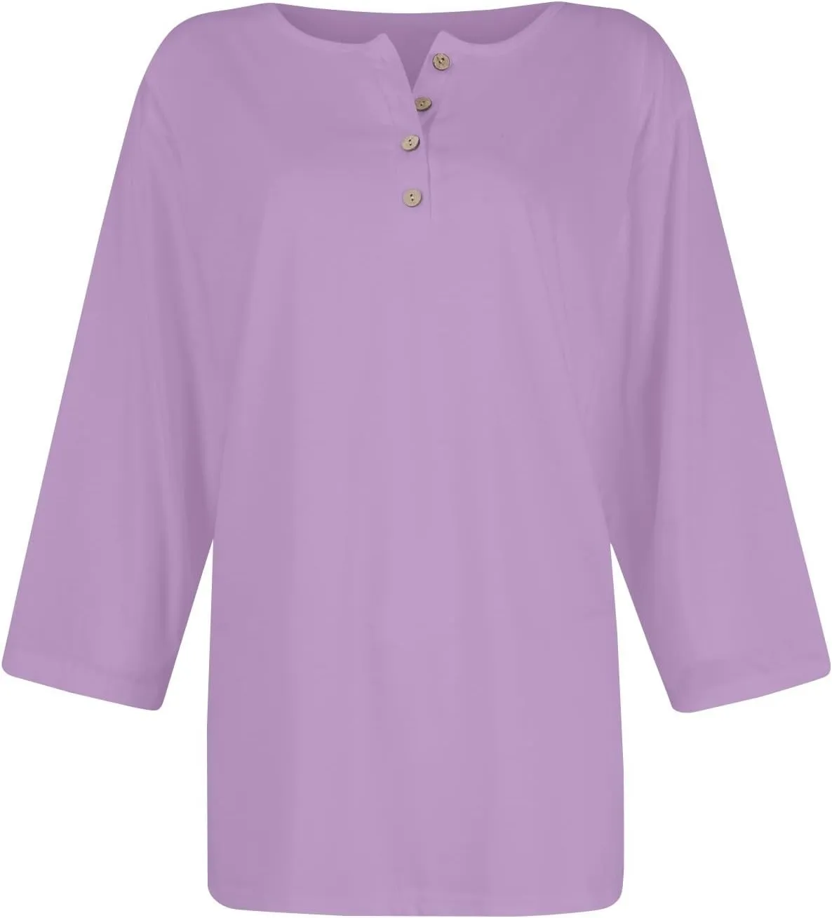 FlekmanArt Womens Long Sleeve Tops 3/4 Sleeve Solid Color Pullover V Neck Baggy Tunic Tops Summer Loose Casual Basic Tees
