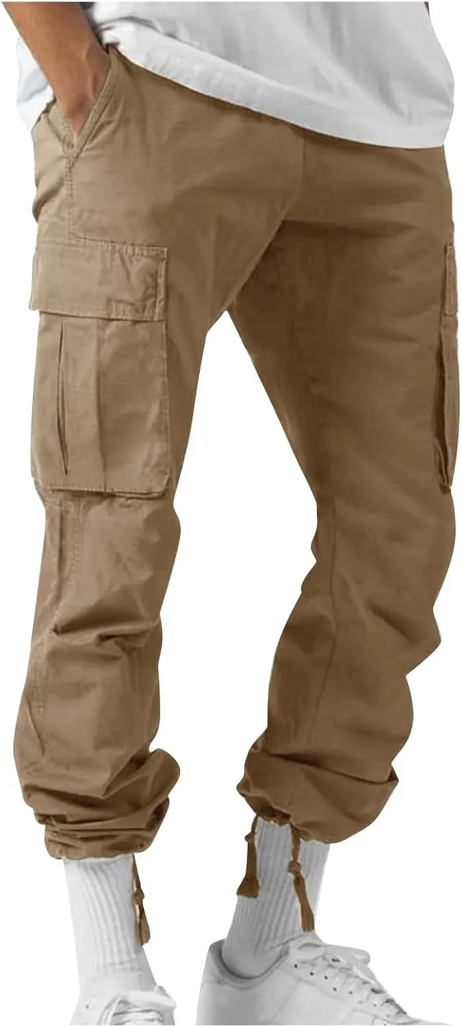 FONMA Mens Cargo Pants with Drawstring Hiking Pants Work Hiking Pants Tactical Pants Joggers Travel Pants Multi Pockets