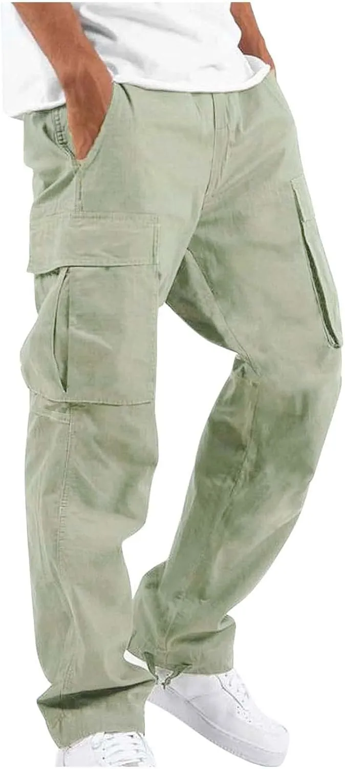 FONMA Mens Cargo Pants with Drawstring Hiking Pants Work Hiking Pants Tactical Pants Joggers Travel Pants Multi Pockets