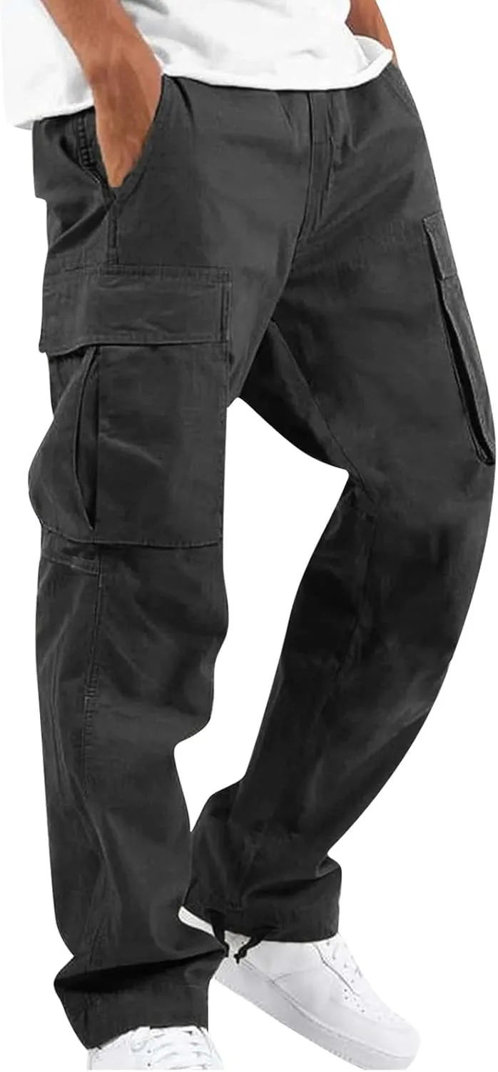 FONMA Mens Cargo Pants with Drawstring Hiking Pants Work Hiking Pants Tactical Pants Joggers Travel Pants Multi Pockets